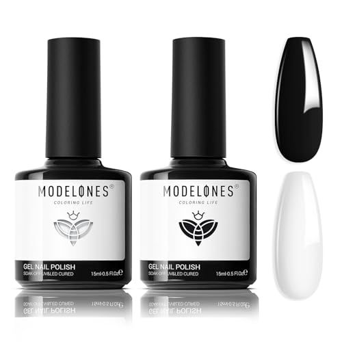 modelones Gel Nail Polish Set, 2 Pcs 15 ML Black and White Gel Polish White Gel Nail Polish Soak Off LED Gel Polish Winter Nails Art Manicure Home Gift for Women Girl
