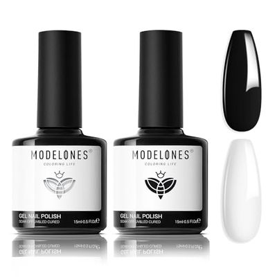 modelones Gel Nail Polish Set, 2 Pcs 15 ML Black and White Gel Polish White Gel Nail Polish Soak Off LED Gel Polish Winter Nails Art Manicure Home Gift for Women Girl