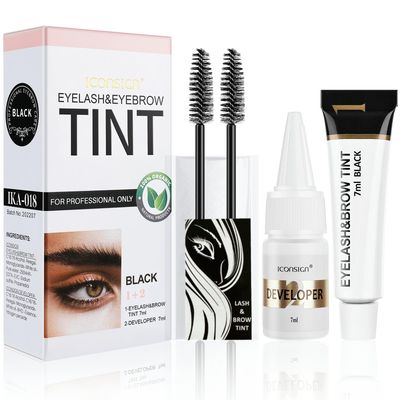 Duoffanny 2-In-1 Eyelash &amp; Eyebrow Kit, Professional Lash &amp; Brow Color Kit, Lasting for 6 Weeks DIY Hair Coloring for Salon Home Use 7ml (Black)