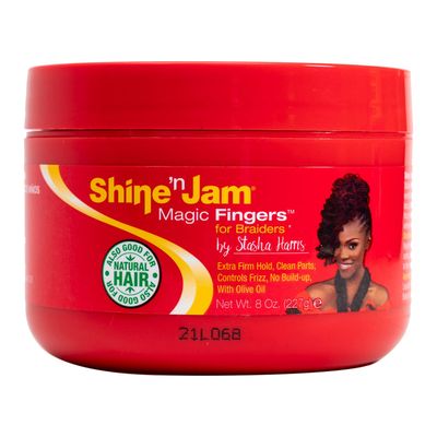 AmPro Shine-n-Jam Magic Fingers Gel for Braids - Provides Firm Hold with Non-Greasy Shine - Strengthens Hair with Silk Proteins - Works on Any Hair Texture to Create Multiple Styles - 8 oz