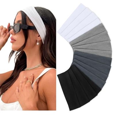 Headbands for Women 16 Pack Elastic Hair Bands for Women&#39; Hair Non Slip Soft Cloth Fabric Headbands Women Hair Accessories, Black White Gray Women Headbands