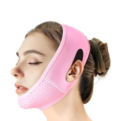 Beiskll Reusable V Line Lifting Mask with Chin Strap, V Shaped Face Mask for Sagging, Jaw Exerciser (Pink)
