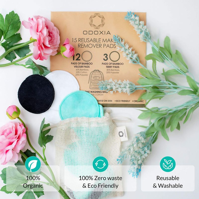 Reusable Makeup Remover Pads | Eco Friendly &amp; Zero Waste Cotton Rounds | Beauty Products | 15 Natural &amp; Organic Face Pads with Laundry Bag | Soft for All Skin Types | Bamboo Wipes for Facial Cleansing