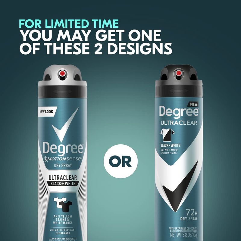 Degree Men Antiperspirant Deodorant Dry Spray Black  White Protects from Deodorant Stains Antiperspirant for Men with MotionSense Technology, 3.8 Ounce (Pack of 3)