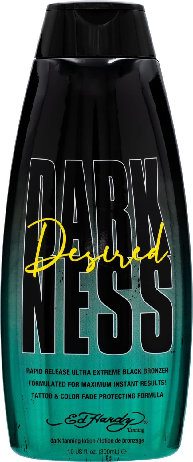 Ed Hardy Tanning Desired Darkness Dark Tanning Lotion - Rapid Release Ultra Extreme Black Bronzer Formulated for Maximum Instant Results, Tattoo and Color Fade Protecting Formula - 10 oz.