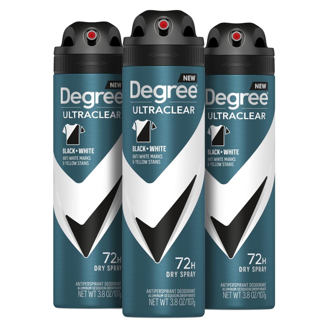 Degree Men Antiperspirant Deodorant Dry Spray Black  White Protects from Deodorant Stains Antiperspirant for Men with MotionSense Technology, 3.8 Ounce (Pack of 3)