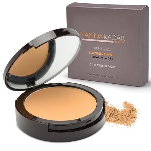 Manna Kadar Beauty Compact Dual Pressed Powder, C4 Ivory Shade for Every Skin Tone, Medium to Full Coverage Oil Absorbing Foundation and Setting Face Powder, Long-Lasting Flawless Matte Finish