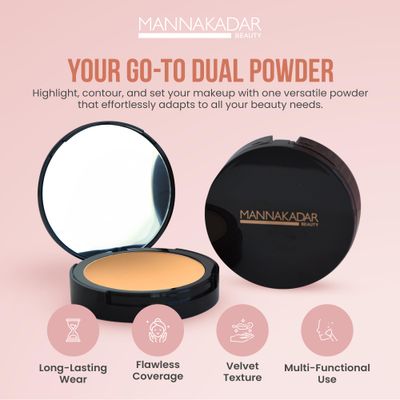 Manna Kadar Beauty Compact Dual Pressed Powder, C4 Ivory Shade for Every Skin Tone, Medium to Full Coverage Oil Absorbing Foundation and Setting Face Powder, Long-Lasting Flawless Matte Finish