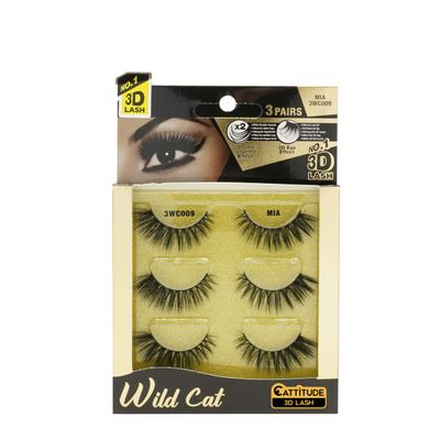 EBIN NEW YORK Cattitude 3D Lash 3 Pair - Wild Cat 3D Lash Super Soft Fin Tapered Fibers Widen Eyes Seamless &amp; Natural Look Reusable
