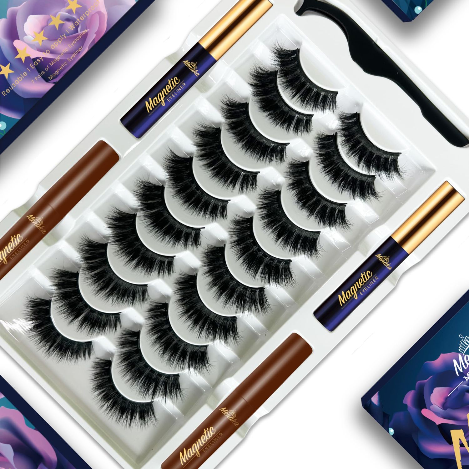 MENAKA Magnetic Eyelashes Magnetic with Eyeliner,10 Pairs Faux Mink Fluffy Full False Lashes,Upgraded Long Lasting,Reusable2 black2 brown) (Faux Mink Eyelashes2 black2 brown))