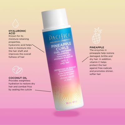 Pacifica Shampoo &amp; Conditioner Set - Pineapple Curls Curl Defining Hair Care, Hyaluronic Acid, Coconut Oil, No Frizz, For Curly Coily Hair Clean Vegan &amp; Cruelty-Free Dermatologist Tested