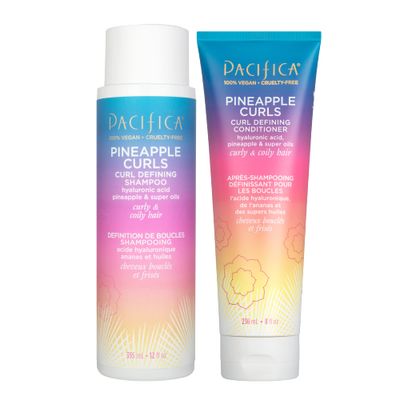 Pacifica Shampoo &amp; Conditioner Set - Pineapple Curls Curl Defining Hair Care, Hyaluronic Acid, Coconut Oil, No Frizz, For Curly Coily Hair Clean Vegan &amp; Cruelty-Free Dermatologist Tested