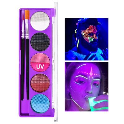 UV Glow Blacklight Body Paint - with Application Brushes Set Easy to Use and Apply - Neon Colors Under Blacklight Face Paint- Long-Lasting Glow for Halloween Parties, Dance Events, Art Projects (02)