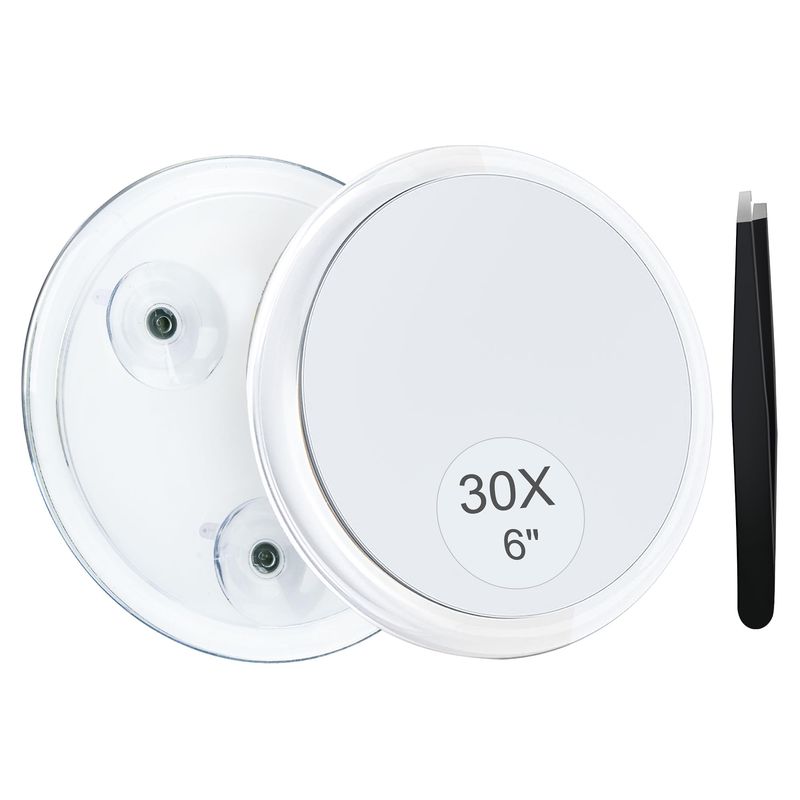 MIYADIVA 30X Magnifying Mirror Suction Cup for Easy Mounting, Use for Makeup Mirror, Travel Stick on Shower Mirror for Plucking Eyebrows 6 Inch