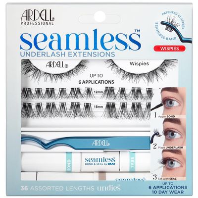 Ardell Seamless Underlash Extensions Wispies Kit, 36 Assorted Lengths, Customizable DIY Lash Clusters, Includes Bond &amp; Seal, Remover, Applicator for Natural Lashes, 1- Pack