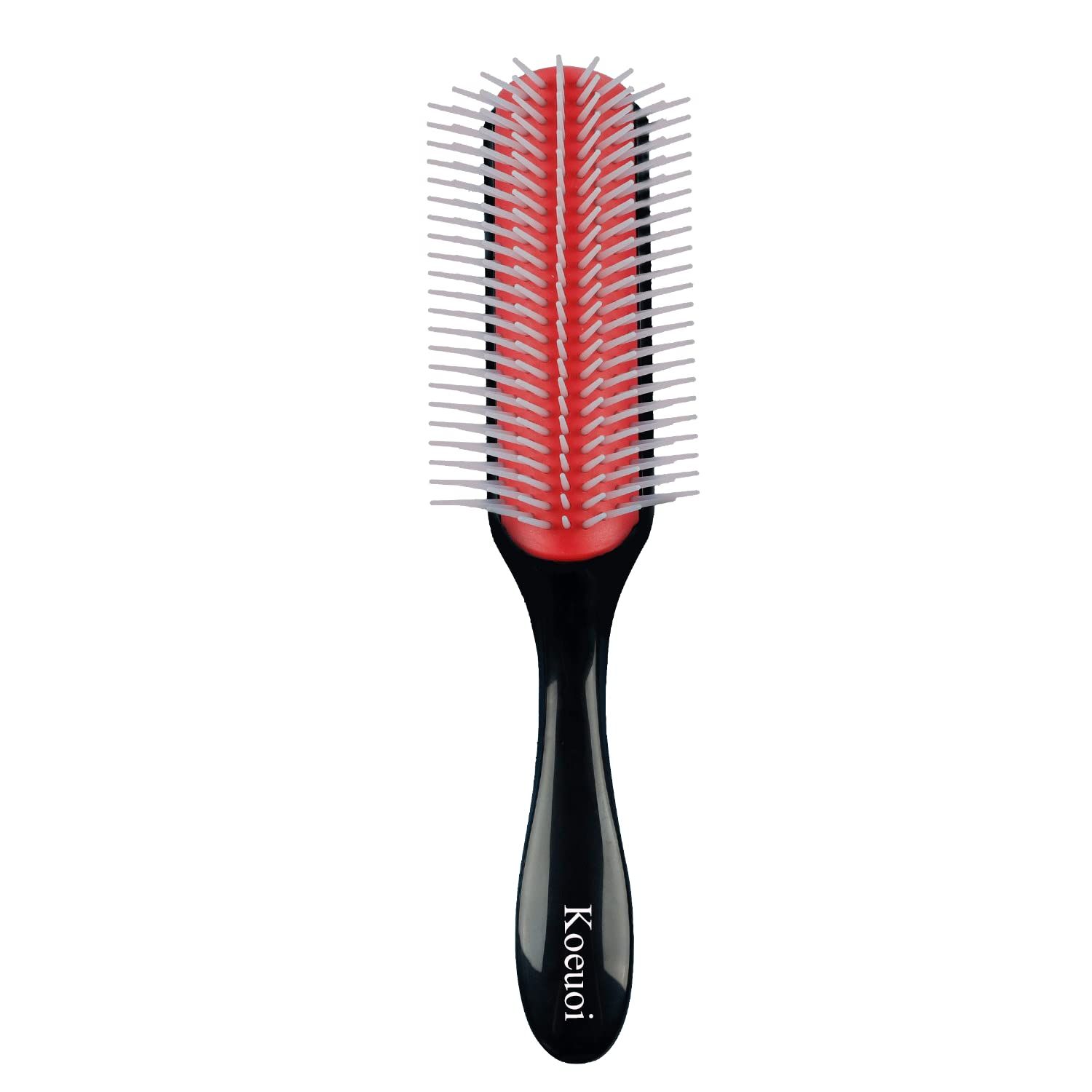 Koeuoi Classic Styling Curly Hair Brush. 9 Row Black Brush for Detangling, Separating, Shaping. For Women and Men Wet or Dry Hair.