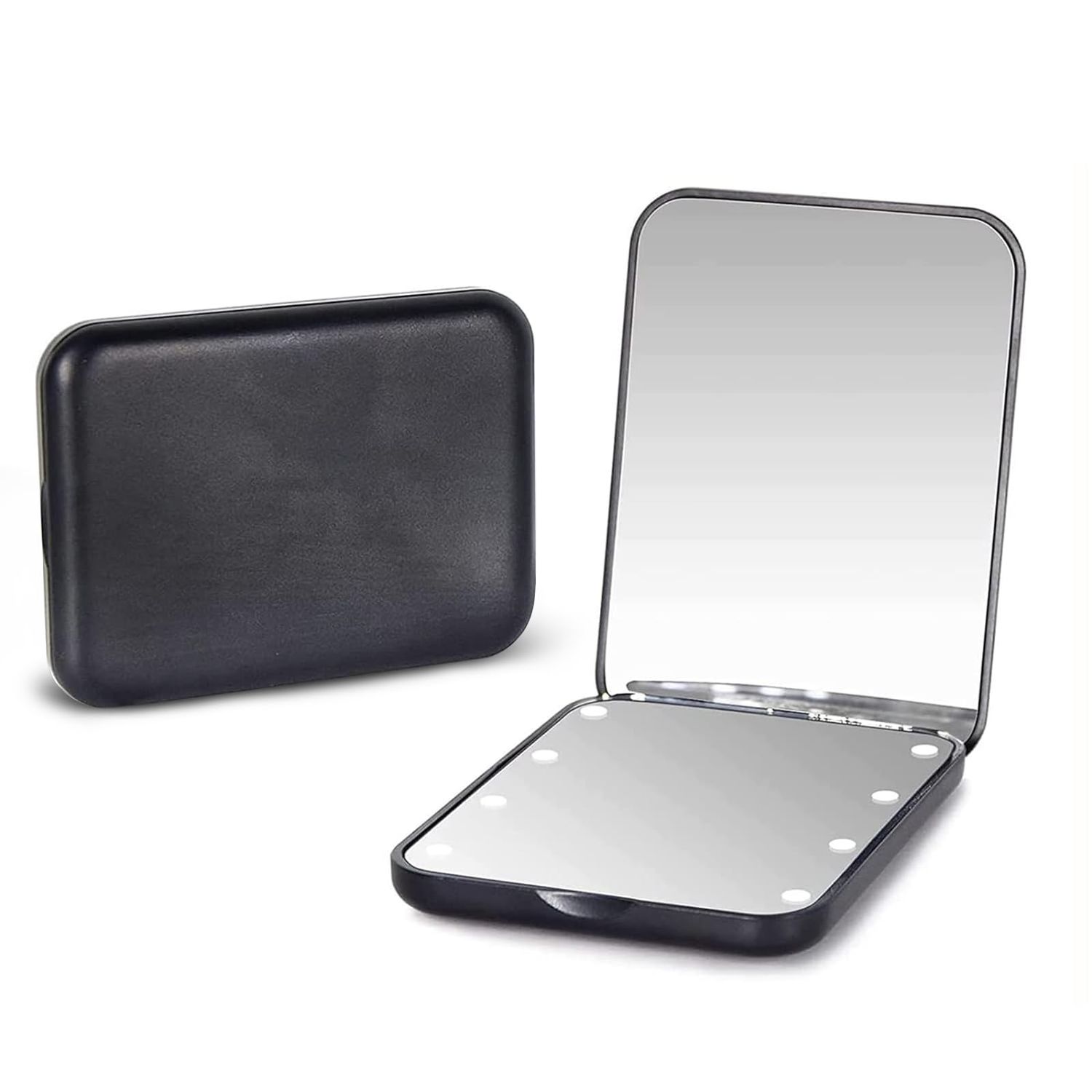 Kintion Pocket Mirror, 1X3X Magnification LED Compact Travel Makeup Mirror with Light for Purse, 2-Sided, Portable, Folding, Handheld, Small Lighted Mirror for Gift, Black