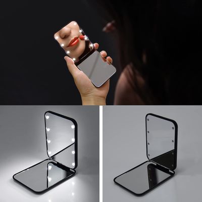 Kintion Pocket Mirror, 1X3X Magnification LED Compact Travel Makeup Mirror with Light for Purse, 2-Sided, Portable, Folding, Handheld, Small Lighted Mirror for Gift, Black