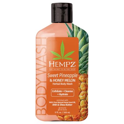 Hempz Body Wash - Sweet Pineapple &amp; Honey Melon - Hydrating for Sensitive Skin, Scented, Exfoliating with Shea Butter, Pure Hemp Seed Oil, and Algae for Sensitive Skin - 17 fl oz