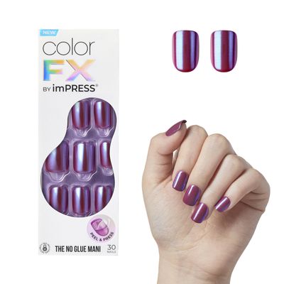 KISS imPRESS No Glue Mani Press-On Nails, Color FX, &#39;Infinity&#39;, Dark Purple, Short Size, Squoval Shape, Includes 30 Nails, Prep Pad, Instructions Sheet, 1 Manicure Stick, 1 Mini File