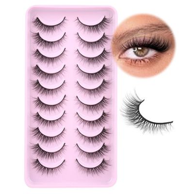 Natural Lashes Cat Eye Lashes 10 Pairs Wispy Lash Strips 12MM Short Lashes Natural Eyelashes Extensions Fox Eye Lashes Fluffy Faux Mink Lashes Strip by Zegaine