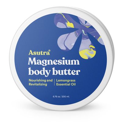 ASUTRA Magnesium Body Butter Lotion, 6.76 oz, Soothing Shea Butter &amp; Almond Oil Moisturizer, Premium-Quality Magnesium Oil, Lemongrass Essential Oil