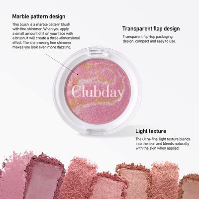Clubday Classic Color Marbleized Blush Highlighting Face Power Blush Gifts for Women Long Lasting Glowing, Smooth, Blendable Fit For All Skin Tones,0.12 Oz-01