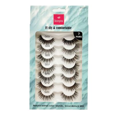 Kooyou Classic Natural False Eyelashes,7 Pairs Fake Eyelashes,VolumeCat Extra LongThick SunflowerWispy Fox Fake Eye Lashes,Natural Brown&amp;black Mix Matter PBT,Reusable Adhesive Eyelashes,#Mixed