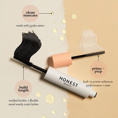 Honest Beauty 2-in-1 Extreme Length Clean Mascara  Lash Primer | Lengthening  Volumizing | EWG Verified  Cruelty Free | Black, .27 fl oz