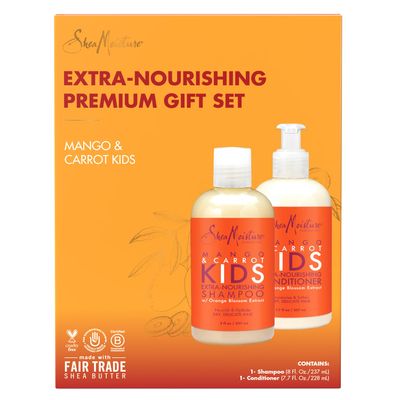 Shea Moisture Mango &amp; Carrot Kids, Extra-Nourishing, Shampoo (8 Oz) and Conditioner (7.7 Oz), Orange Blossom Extract, Dry, Delicate Hair, Vitamin B-5 &amp; Vitamin E, 2 Piece Set