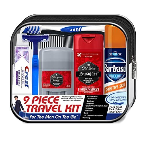 Convenience Kits International Men&#39;s Deluxe, 9-Piece Kit with Travel Size TSA Compliant Essentials , Featuring Old Spice Products in Reuseable Toiletry Bag