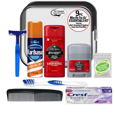 Convenience Kits International Men's Deluxe, 9-Piece Kit with Travel Size TSA Compliant Essentials , Featuring Old Spice Products in Reuseable Toiletry Bag