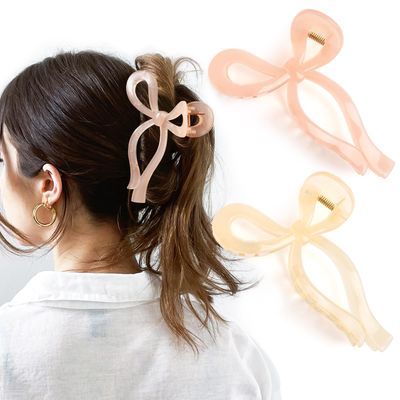 Yanibest Elegant Bow Hair Claw Clips Stylish Large Hair Clips for Thin and Thick Hair | Holiday Gift for Teen Girls | Chic Hair Styling Accessories for Women (BeigePink)
