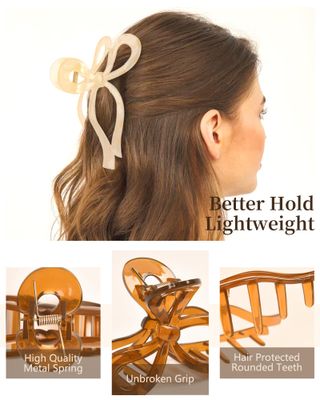 Yanibest Elegant Bow Hair Claw Clips Stylish Large Hair Clips for Thin and Thick Hair | Holiday Gift for Teen Girls | Chic Hair Styling Accessories for Women (BeigePink)