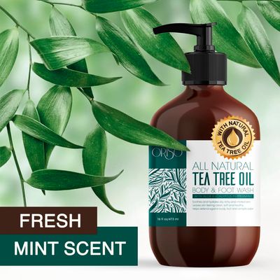 Tea Tree Oil Body Wash - Helps Athletes Foot, Ringworm, Jock Itchy, Acne, Eczema, Yeast Infection, Body Odor, Itchy Skin - With Moisturizing Aloe - Sulfate Free - 16oz