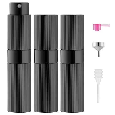 LISAPACK Perfume Travel Refillable Bottle Atomizer Cologne Spray for Men Portable - Mini Sprayer Empty for Refill - Small Size Black 8ML Striped