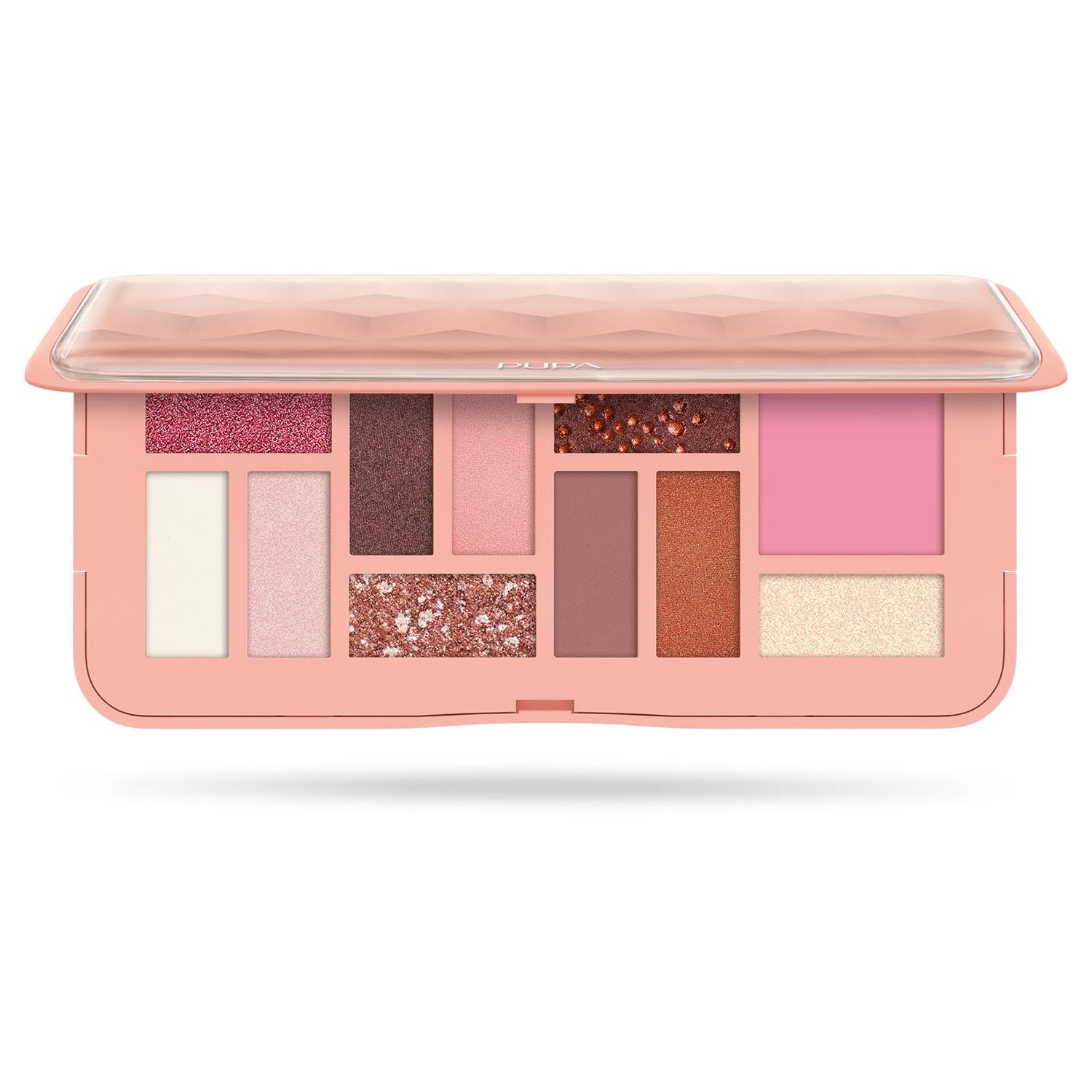 Pupa Milano Make-Up Palette M, 001 Pink, 0.42 oz - Eyeshadow Palette with Matte, Shimmer, Metallic Finishes - Highly Pigmented Eyeshadow, Blush Palette - 11 Blendable Eye Makeup Shades - Talc-Free