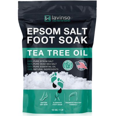 Tea Tree Oil Foot Soak with Epsom Salt - Made in USA - for Toenail Health, Athletes Foot, Stubborn Foot Odor, Softens Calluses &amp; Soothes Sore Tired Feet - 1 LB