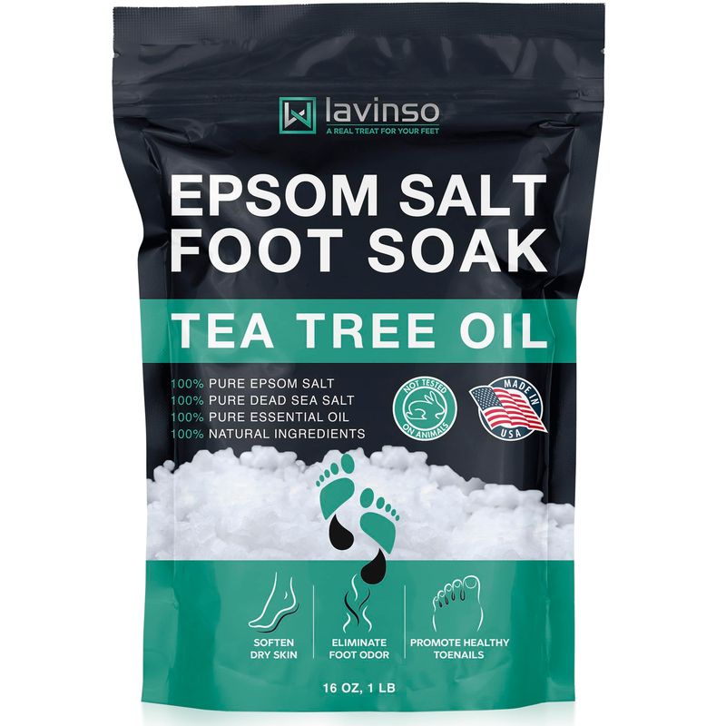 Tea Tree Oil Foot Soak with Epsom Salt - Made in USA - for Toenail Health, Athletes Foot, Stubborn Foot Odor, Softens Calluses &amp; Soothes Sore Tired Feet - 1 LB
