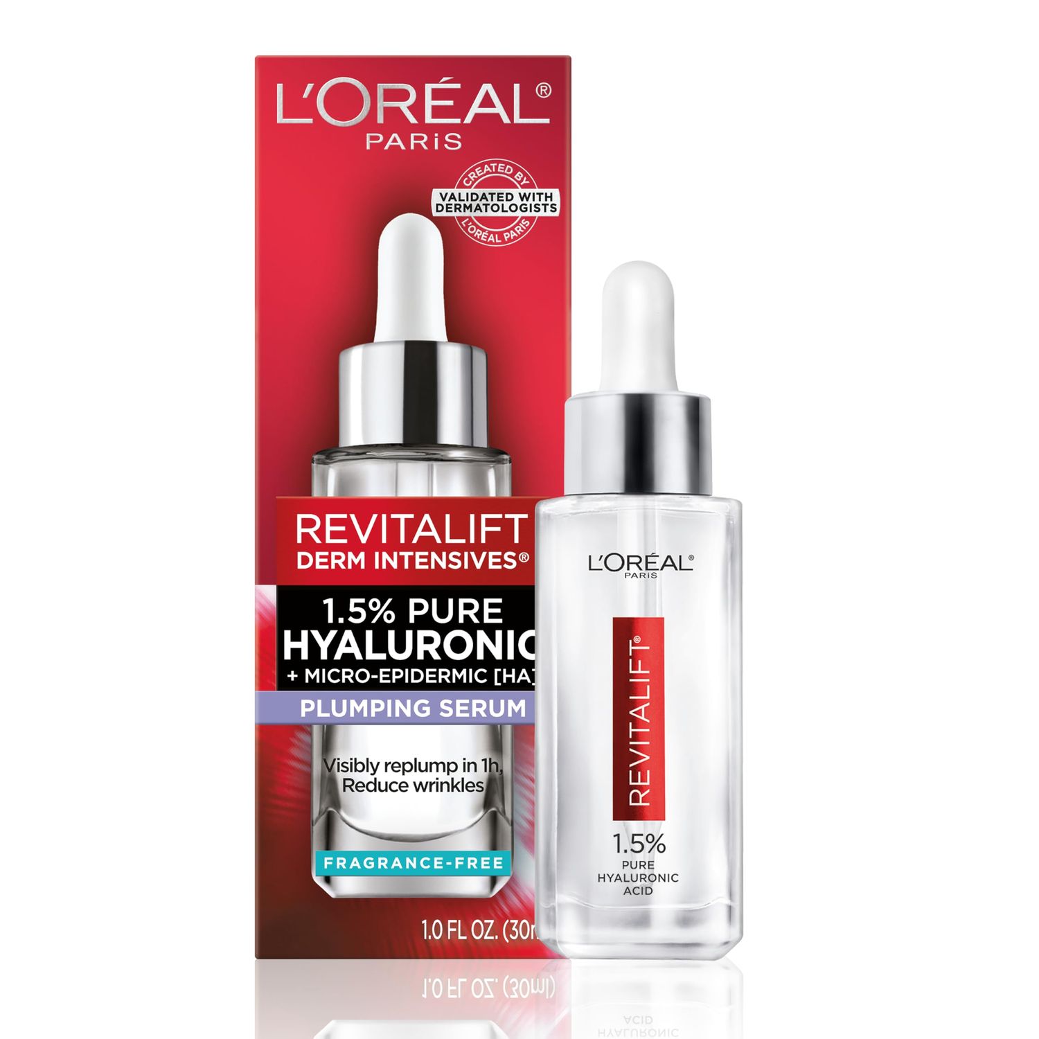 L&#39;Oreal Paris Revitalift 1.5% Pure Hyaluronic Acid Face Serum, Hydrate &amp; Reduce Wrinkles, Fragrance Free 1 oz