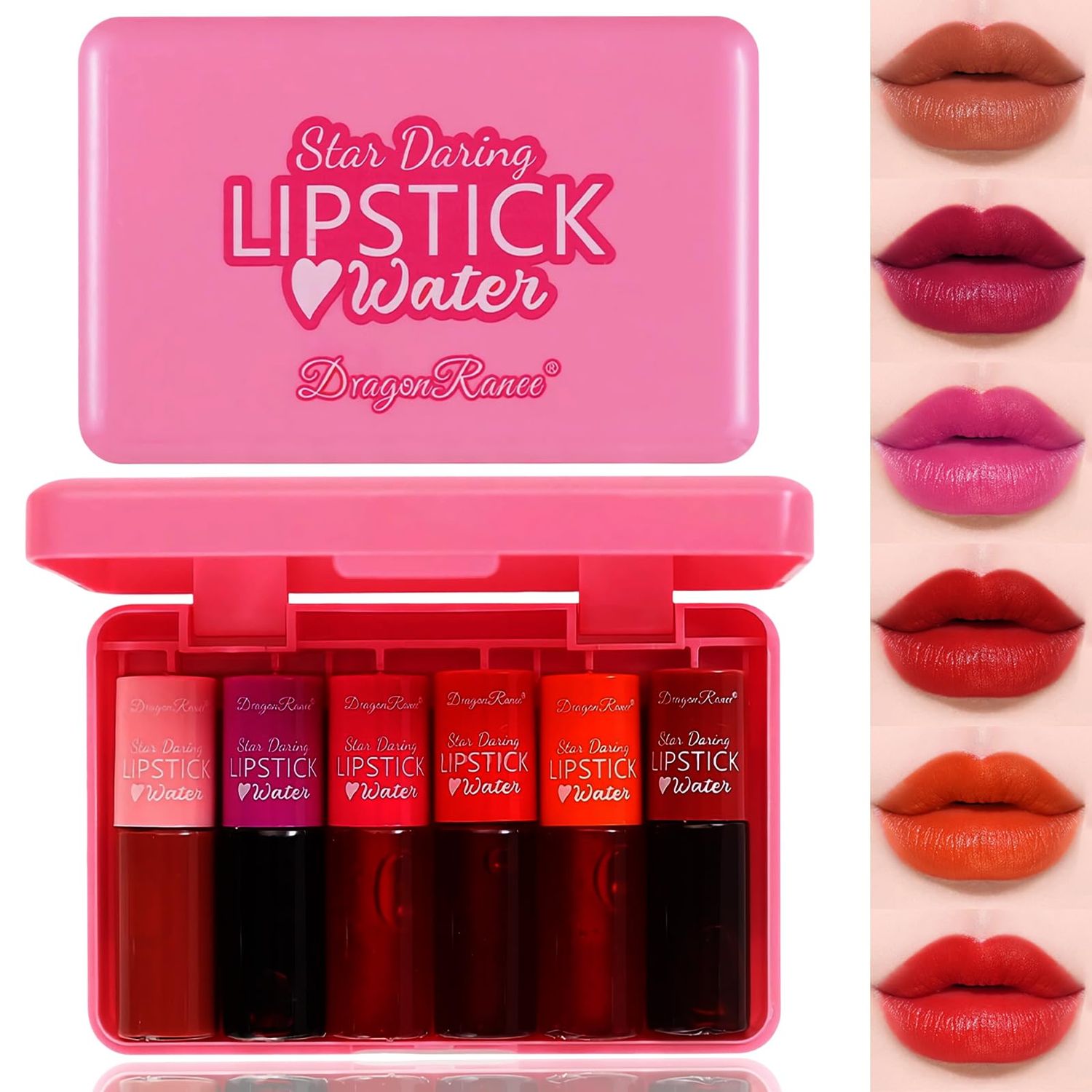 6 Colors Lip Tint Stain Set, Korean Lip Gloss Plumping Lip Tint Moisturizing Watery Mini Liquid Lipstick, Multi-use Lip and Cheek Tint, Long Lasting,Non-Stick Cup Lip Makeup