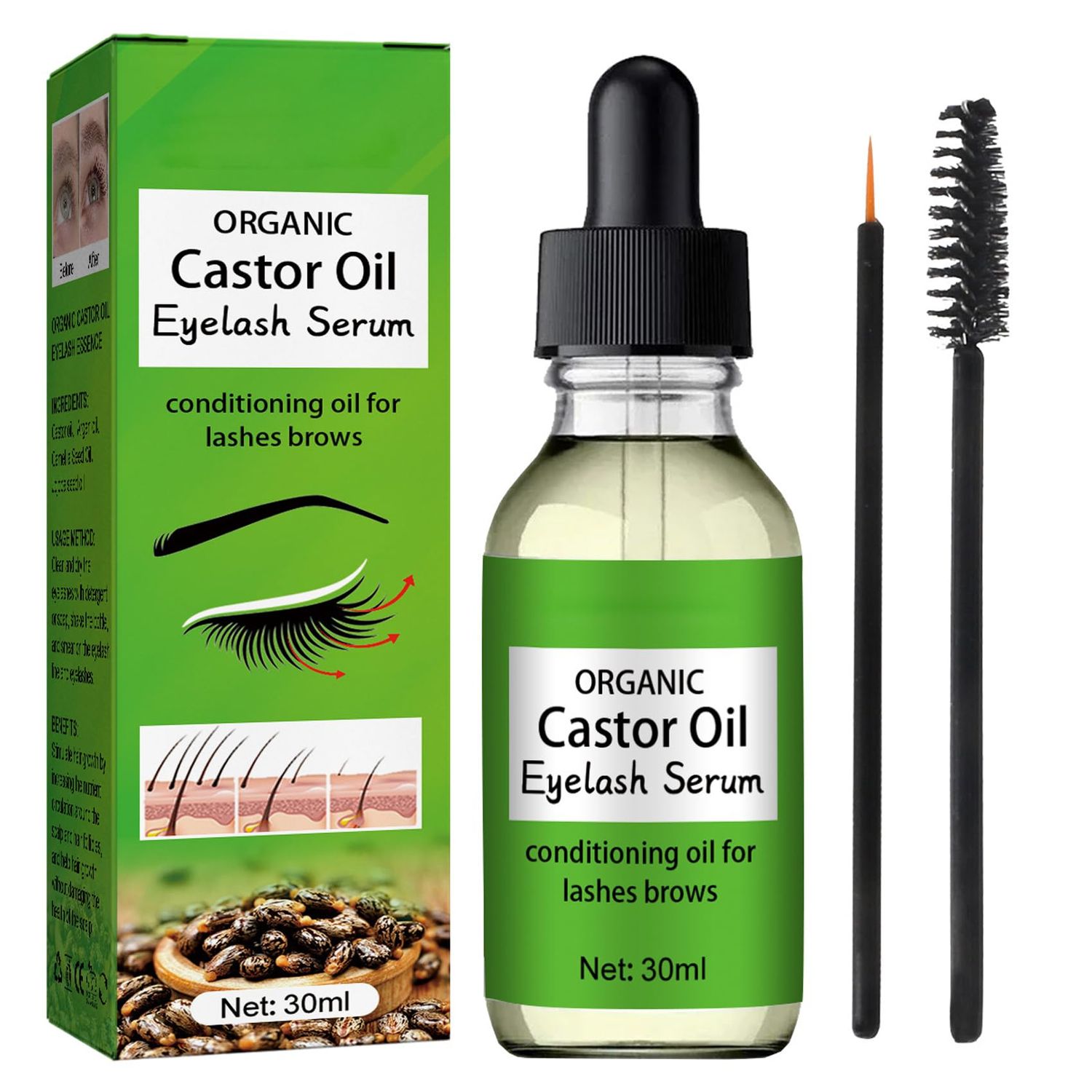 Rosarden Castor Oil for Eyelashes and Eyebrows Hair,Face,Skin and Body Moisturizer, 100% Cold Pressed Organic For Women, 1 Fl Oz