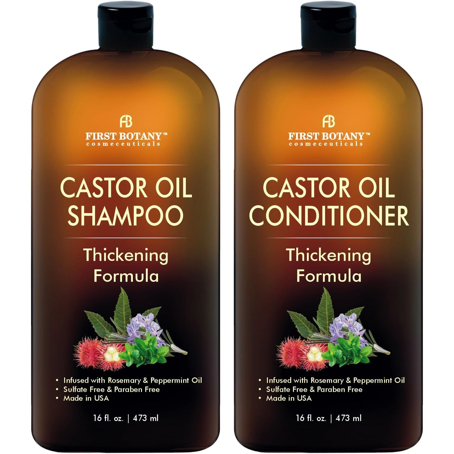 Castor Oil Shampoo and Conditioner - An Anti Hair Loss Set Thickening formula For Hair Regrowth, Anti Thinning Sulfate Free For Men &amp; Women Anti Dandruff Treatment - 16 oz