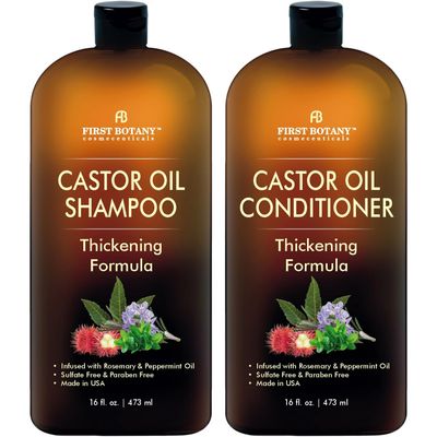 Castor Oil Shampoo and Conditioner - An Anti Hair Loss Set Thickening formula For Hair Regrowth, Anti Thinning Sulfate Free For Men &amp; Women Anti Dandruff Treatment - 16 oz