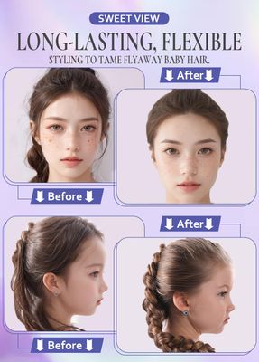 SWEET VIEW Hair Wax Stick &amp; Slick Back Hair Brush Set for Smooth Flyaways, Frizz, Sleek Ponytail, Bun, Styling Accessory for Girls, Kids