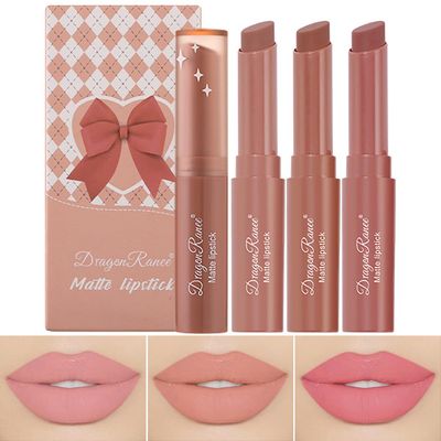 FYEBOO 3 Colors Red Tube Lipstick, Cigarette Lipstick Set, Labiales Mate Velvet Lipstick Moisturizer &amp; Smooth, Long Lasting 24 Hours Waterproof (Set A)
