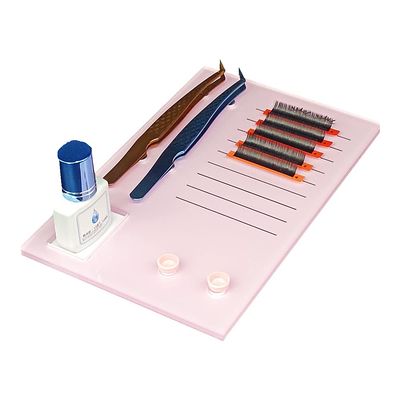 Acrylic Eyelash Grafting Pallet, Lash Tile holder, Bigger Size Glue Cups Eyelash Extensions Storage Gasket Pads with Magnetic Suction for 2 Tweezers(Pink-7.87x5.12in)