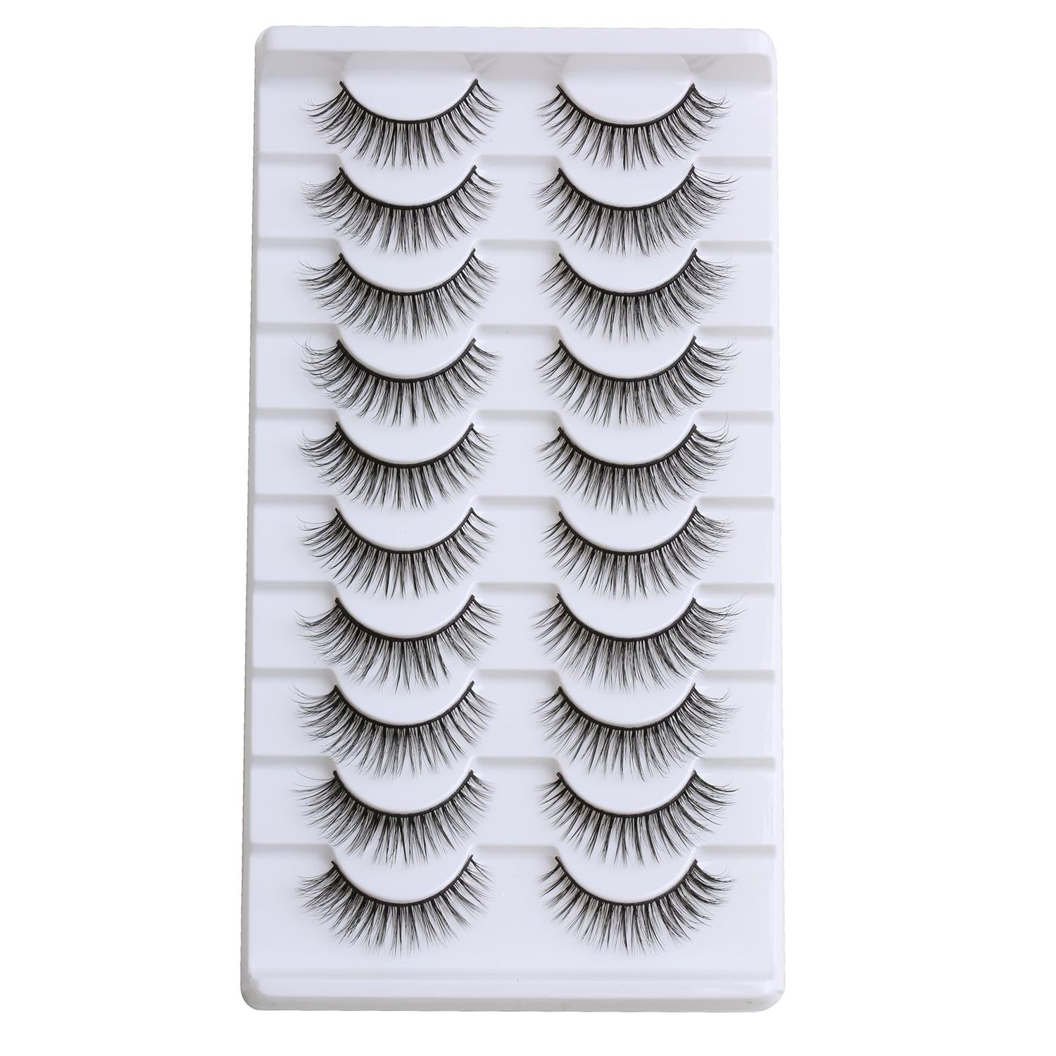 SUNWELL False Eyelashes 10mm Mink Lashes Natural Look Cat Eye Lashes Strips 3D Faux Mink Lashes Soft Reusable Light Volume Fake Lashes 10 Pairs Pack