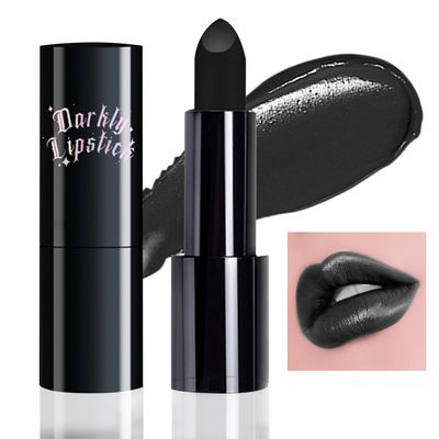 Matte Black Lipstick,Highly Pigmented Non-stick Cup Halloween Black Lip Gloss for Skull Cosplay Goth Skeleton Zombie Clown,Waterproof Long Lasting Eye Black Makeup Stick for Softball Baseball Sports