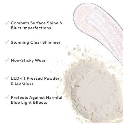 Mirabella Glow Duo, LED Lit Lip Gloss &amp; Hyaluronic Pressed Powder Gift Set - Universal Pressed Powder with LED Light &amp; Mirror - Talc-Free, Paraben &amp; Gluten Free